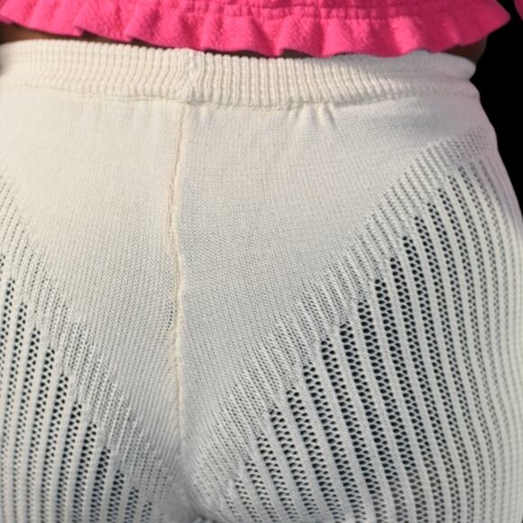Ruve Loom Pants Beige 3D Knit Crochet Slim Pull On Swim Coverup Knitwear Small - Picture 5 of 14